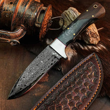 Load image into Gallery viewer, 8.8" Handmade Damascus Bushcraft Knife – Full Tang Wood Handle &amp; Sheath