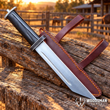 Load image into Gallery viewer, Ravenhorn Fieldcrest™ Seax Knife – 1040 Carbon Steel, Natural Horn Handle &amp; Leather Scabbard