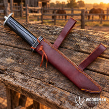 Load image into Gallery viewer, Ravenhorn Fieldcrest™ Seax Knife – 1040 Carbon Steel, Natural Horn Handle &amp; Leather Scabbard