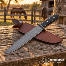 Load image into Gallery viewer, Blackridge Damascus Bowie Knife – Micarta Handle &amp; Leather Sheath