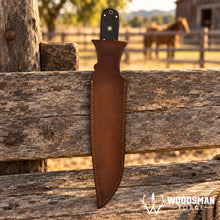 Load image into Gallery viewer, Blackridge Damascus Bowie Knife – Micarta Handle &amp; Leather Sheath