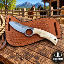Load image into Gallery viewer, Bonecrest Rasp Steel Skinner Knife – Bone Handle &amp; Leather Sheath