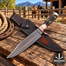 Load image into Gallery viewer, Copperwarden Copper Damascus Bowie Knife – Stag Antler Handle