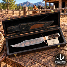 Load image into Gallery viewer, Copperwarden Copper Damascus Bowie Knife – Stag Antler Handle