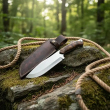 Load image into Gallery viewer, Handmade D2 Steel Bowie Knife – Stabilized Burl Wood Handle &amp; Leather Sheath