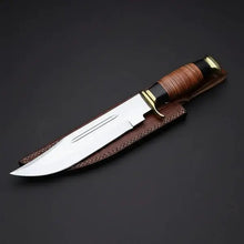 Load image into Gallery viewer, D2 Steel American Classic Bowie Knife – Stacked Leather Handle &amp; Leather Sheath