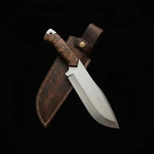 Load image into Gallery viewer, Handmade D2 Steel Bowie Knife – Stabilized Burl Wood Handle &amp; Leather Sheath