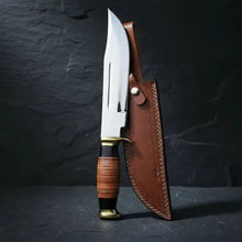 Load image into Gallery viewer, D2 Steel American Classic Bowie Knife – Stacked Leather Handle &amp; Leather Sheath