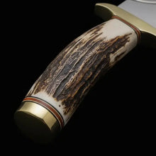 Load image into Gallery viewer, D2 Steel Bowie Knife – Twin Fuller Blade, Stag Antler Handle &amp; Leather Sheath