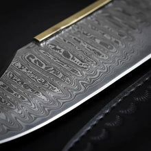 Load image into Gallery viewer, Handmade Damascus Bowie Knife – Rosewood Handle, Brass Guard &amp; Leather Sheath