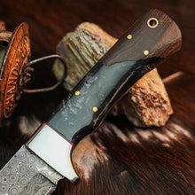 Load image into Gallery viewer, 8.8" Handmade Damascus Bushcraft Knife – Full Tang Wood Handle &amp; Sheath