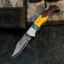 Load image into Gallery viewer, Damascus San Mai Hunting Knife with Wenge &amp; Resin Handle