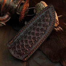 Load image into Gallery viewer, 8.8" Handmade Damascus Bushcraft Knife – Full Tang Wood Handle &amp; Sheath