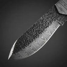 Load image into Gallery viewer, Hand-Forged Damascus Tracker Hunting Knife – Burned Bone Handle &amp; Leather Sheath
