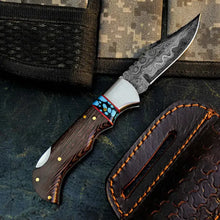 Load image into Gallery viewer, Damascus Folding Hunting Pocket Knife – Wenge Wood Handle
