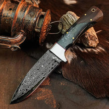 Load image into Gallery viewer, 8.8" Handmade Damascus Bushcraft Knife – Full Tang Wood Handle &amp; Sheath