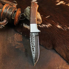 Load image into Gallery viewer, 8.8" Handmade Damascus Bushcraft Knife – Full Tang Wood Handle &amp; Sheath