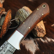 Load image into Gallery viewer, 8.8" Handmade Damascus Bushcraft Knife – Full Tang Wood Handle &amp; Sheath