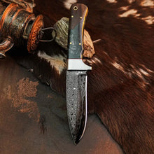 Load image into Gallery viewer, 8.8" Handmade Damascus Bushcraft Knife – Full Tang Wood Handle &amp; Sheath