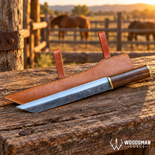 Load image into Gallery viewer, Walnut Trailcrest™ Carbon Steel Seax Knife – Walnut Handle &amp; Brass