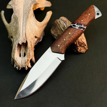 Load image into Gallery viewer, 8.8" Handmade Stainless Steel Bushcraft Knife – Full Tang Wood Handle &amp; Sheath