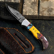 Load image into Gallery viewer, Damascus San Mai Hunting Knife with Wenge &amp; Resin Handle