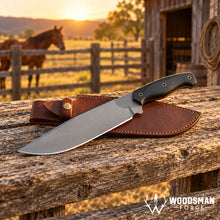 Load image into Gallery viewer, Ironbark Bushcraft Knife – Burlap Micarta Handle &amp; Cowhide Sheath