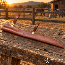 Load image into Gallery viewer, Northwood Longreach™ Long Seax Knife – 1040 Carbon Steel, Walnut Handle &amp; Leather Scabbard
