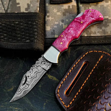 Load image into Gallery viewer, Handmade Damascus Folding Pocket Knife with Resin Handle