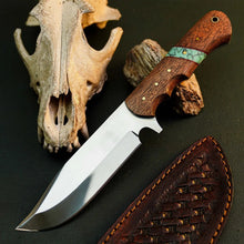 Load image into Gallery viewer, 9.8" Handmade Stainless Steel Bushcraft Knife – Full Tang Wood Handle &amp; Sheath