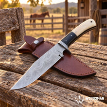 Load image into Gallery viewer, Stonebrook Damascus Bowie Knife – Bone &amp; Micarta Handle