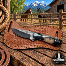 Load image into Gallery viewer, Thornvale Rasp Steel Skinner Knife – Resin Handle &amp; Leather Sheath