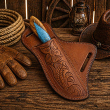 Load image into Gallery viewer, Working Ranch Knife Damascus Steel Wood &amp; Turquoise Handle EDC