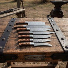 Load image into Gallery viewer, HANDMADE Damascus steel Blades kitchen knife chef knife 7 piece set