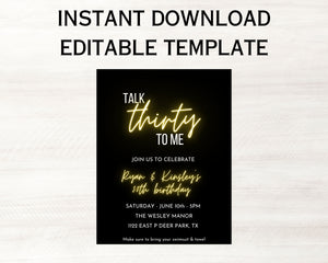 Talk Thirty To Me Invitation Template | Editable Invitation | 30th Birthday | Birthday Invitation
