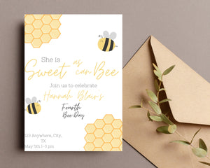 Bee Day Birthday Invitation | Sweet as can Bee Birthday Invitation | Editable Digital Download Invitation | Bumble Bee Theme Birthday