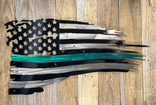 Load image into Gallery viewer, Tattered Thin Green Line Distressed American Flag For Military