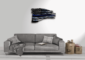 Tattered Thin Blue Line American Flag Custom Metal Wall Art / Back The Blue American Flag