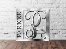 Load image into Gallery viewer, Last Name Monogram Sign, Last Name with Initial Monogram Sign, Custom Initial Sign, Personalized Last Name Sign, Metal Wall Décor Sign