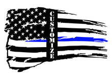 Load image into Gallery viewer, Personalized Tattered Thin Blue Line American Flag Custom Metal Wall Art