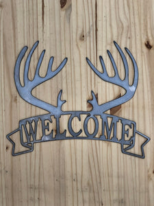 Antler Welcome Sign, Deer Antler Welcome Sign, Indoor/Outdoor Welcome Sign, Porch/Garage Sign, Rustic Home Décor Sign, Metal/Steel Sign