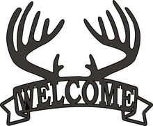 Load image into Gallery viewer, Antler Welcome Sign, Deer Antler Welcome Sign, Indoor/Outdoor Welcome Sign, Porch/Garage Sign, Rustic Home Décor Sign, Metal/Steel Sign