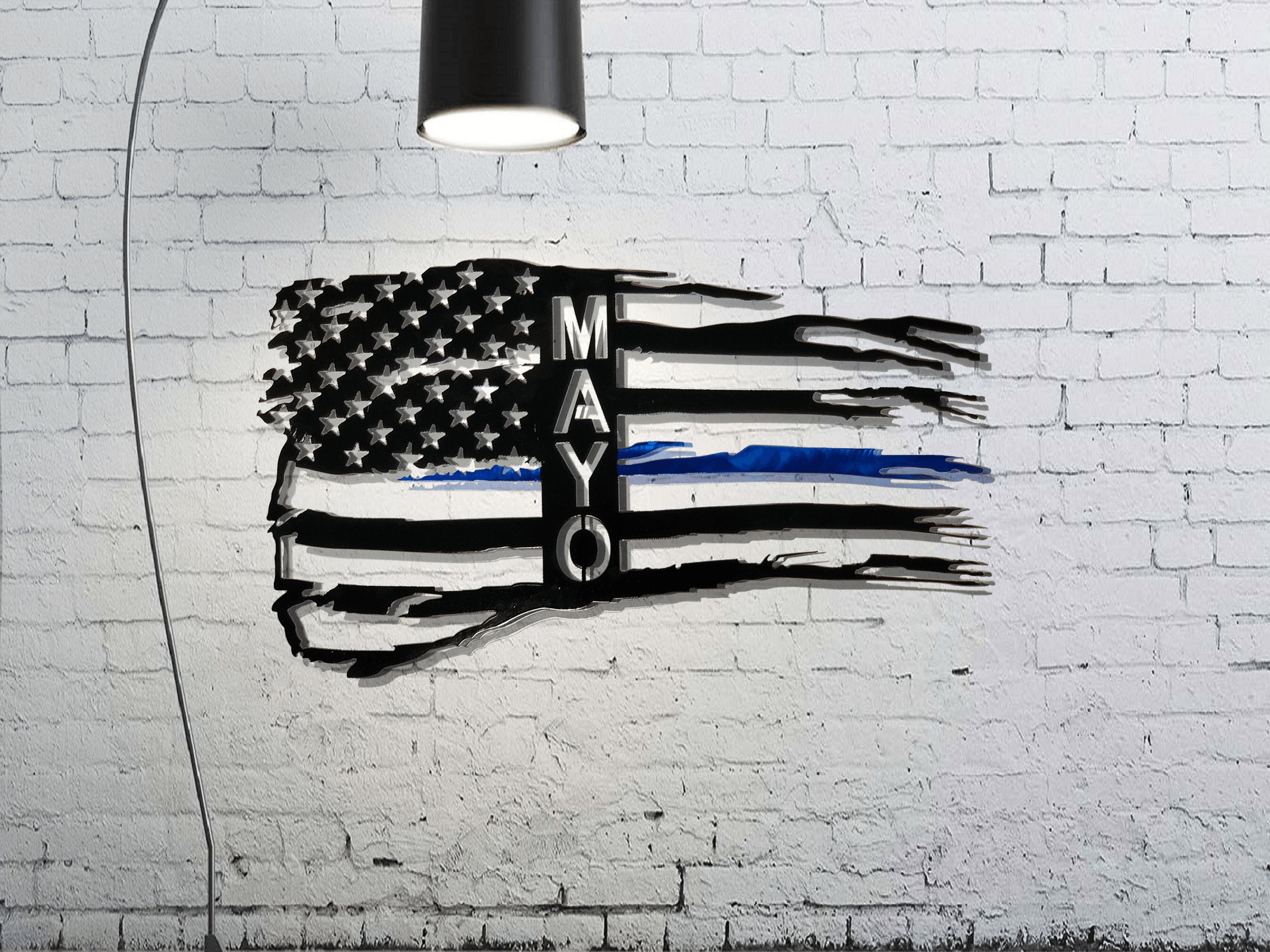 Tattered Thin Blue Line Flag Custom Metal Wall Art – Texas Metal Makers