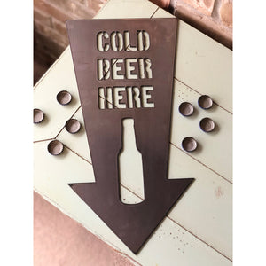 Cold Beer Here Metal Sign, Man Cave Bar Sign, Cold Beer Arrow Sign, Cold Beer Vertical Sign, Bars Decorative Sign, Beer Lover Bar Sign