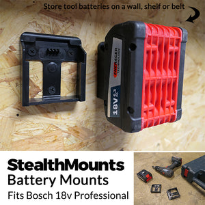 6 Pack of Stealth Mounts for Bosch 18v  Battery Holder Slots Shelf Rack Stand Van Belt