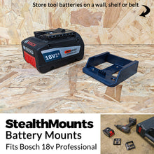 Load image into Gallery viewer, 6 Pack of Stealth Mounts for Bosch 18v  Battery Holder Slots Shelf Rack Stand Van Belt