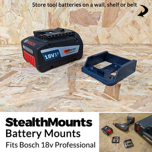 6 Pack of Stealth Mounts for Bosch 18v  Battery Holder Slots Shelf Rack Stand Van Belt