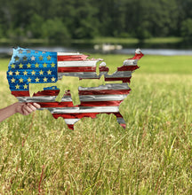 Load image into Gallery viewer, USA Shaped American Flag AR-15 Metal Wall Gun Art Patriotic 24&quot;  USA Metal Flag