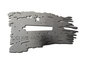 Come and Take it Tattered Metal Flag Custom Gun Metal Wall Art 24"