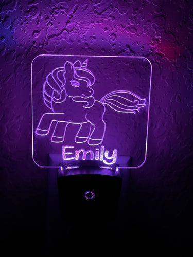 Personalized LED Unicorn Night Light | 7 Color Changing | Plug in Night Light | Name Light | Children's Night Light | Kids Room Light